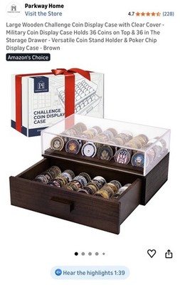 Parkway Home Wood Challenge Coin Display Case Large Holds 72 Coins 