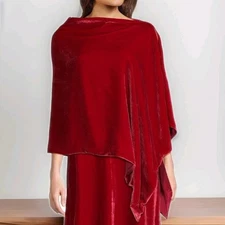 Velvet/Silk  Poncho In Red  Scarlet By Eileen Fisher 
