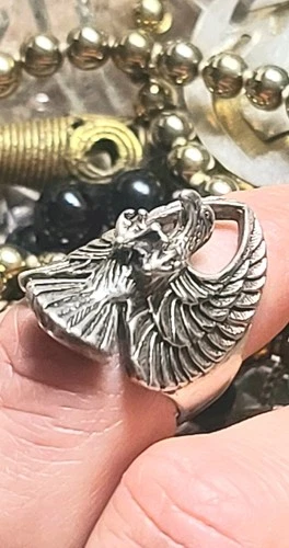 VTG American 925 Silver Bald EAGLE Angel Wings Biker Ring  Sz8 RARE Men/ Women