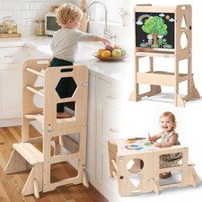 Foldable Kitchen Step Stool for Toddlers with Blackboard Learning Tower Helper
