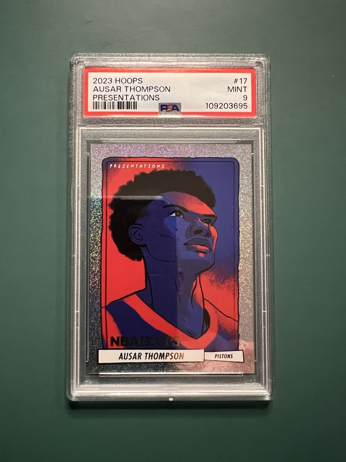 2023-24 NBA Hoops Ausar Thompson Presentations Refractor RC SSP PSA 9