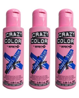 3 x Crazy Color Semi-Permanent Conditioning Haarfarbe Farbe Creme - Capri Blue.