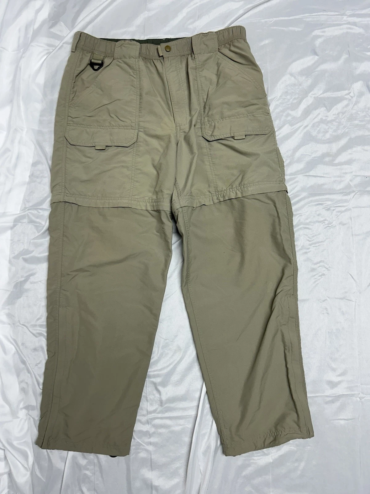 LL Bean Nylon Convertible Hiking Pants, Cargo Pockets, Elastic Waist, Tan, 36x30
