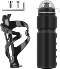 Bike Water Bottle Cage with Bpa-Free 800Ml/28Oz Bike Bottle Black Gloss Strong