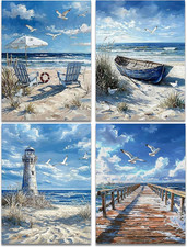 Diamond Art Kits for Adults,4 Pack Beach Diamond Painting Kits 12X16Inch  5D DI