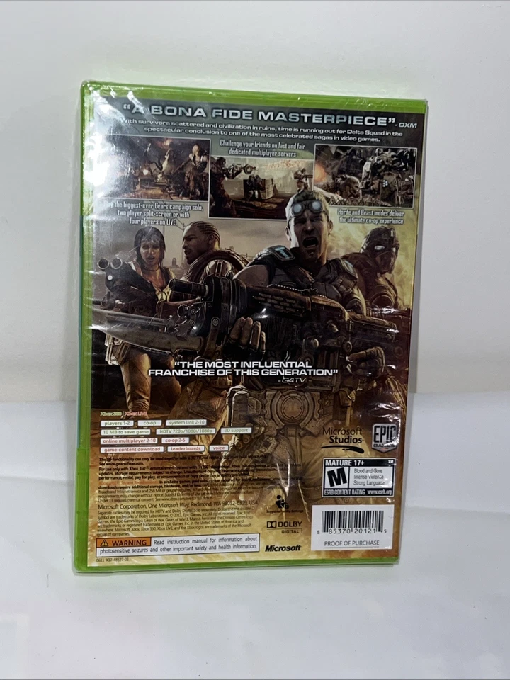 NEW sealed GEARS OF WAR 3 Xbox 360 MICROSOFT Epic GOW 1st Print - DNSB STICKER - Image 2 of 2