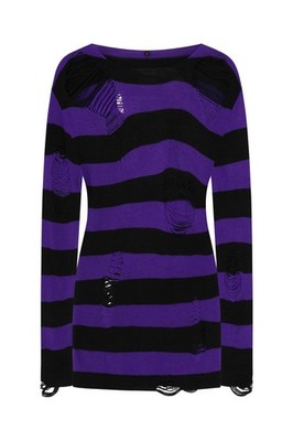 Black Purple Striped Gothic Distressed Teared Indira Jumper Top BANNED Apparel