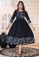 Indian Women black rayon Kurta Kurti unique comfortable beautiful dress