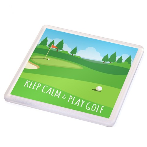 Personalised Golf Gift Drinks Coaster. Keep Calm & Play Golf Birthday Xmas Dad - Picture 16 of 18