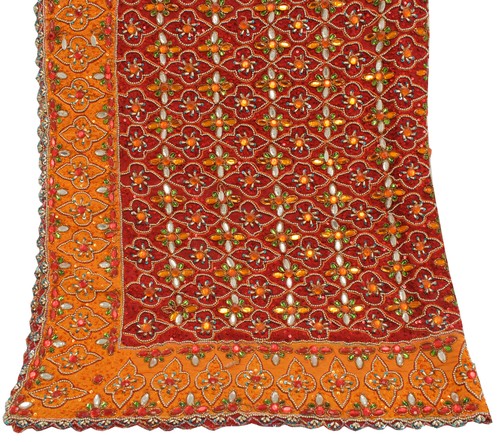 Sushila Vintage Red Heavy Dupatta Pure Georgette Silk Hand Beaded Long Stole - Picture 7 of 9