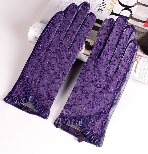 Women's Ladies Real Leather&Lace Touchscreen Unlined Fashion Sexy Short Gloves - Picture 6 of 15
