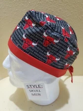 Chicago Bulls (words) NBA Men's Skull/Chemo Surgical Scrub Hat/Cap Handmade