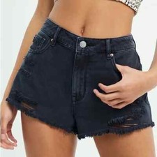 PacSun Women's Black Distressed Denim High Rise Festival Jean Shorts Size 28