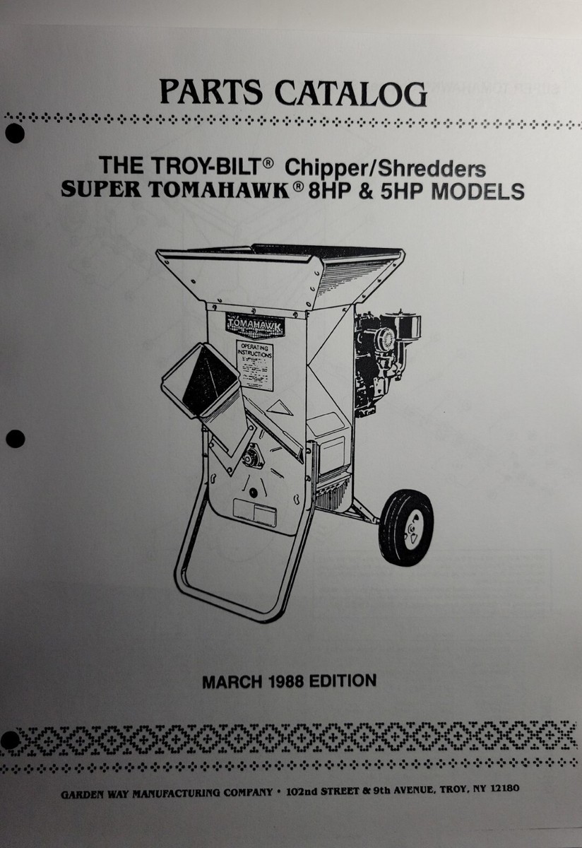Troy-Bilt SUPER TOMAHAWK 5 8 hp Shredder Chipper Parts Manual