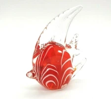 Dynasty Gallery Glass Angel Fish Hand Blown Decor Paper Weight Red White 