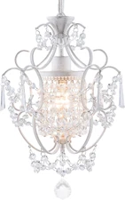 Modern Mini Chandelier,White Retro Crystal Light Fixtures Ceiling Mount 1 Light