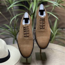 Mens Lace Up Formal Dress Oxfords Real Suede Leather Shoes Carved British Style