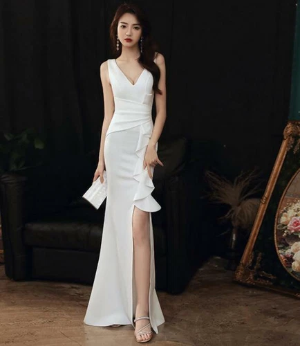 Damen hübsches langes Abendkleid V-Ausschnitt Fischschwanz Cocktail Ballkleid - Bild 12 von 23