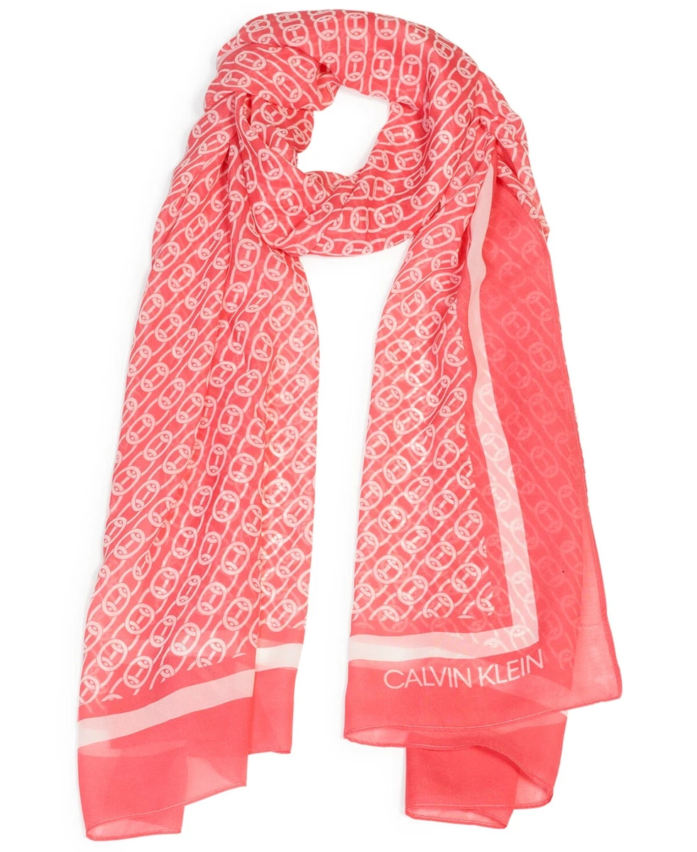 MSRP $44 Calvin Klein Women's Chain-Print Chiffon Oblong Scarf Pink Size  OSFA | eBay