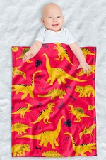 Fleece Baby Blanket, 30"x40", Hand Drawn Dino Pattern