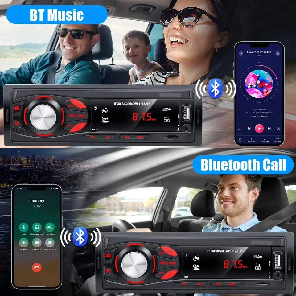 Autoradio MP3 FM Car Radio Bluetooth Voiture Stéréo Lecteur TF USB Aux-In - 1DIN - Photo 3/4