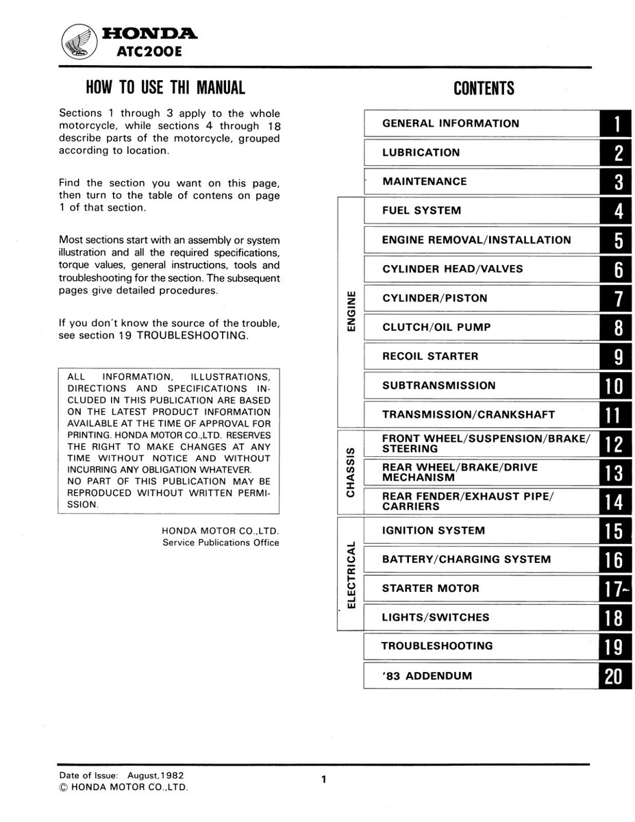 1982-1983 Honda ATC200E Big Red Shop Manual | USA