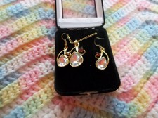 Necklace Earring Set New Clear Teardrop With Red Stone Accent