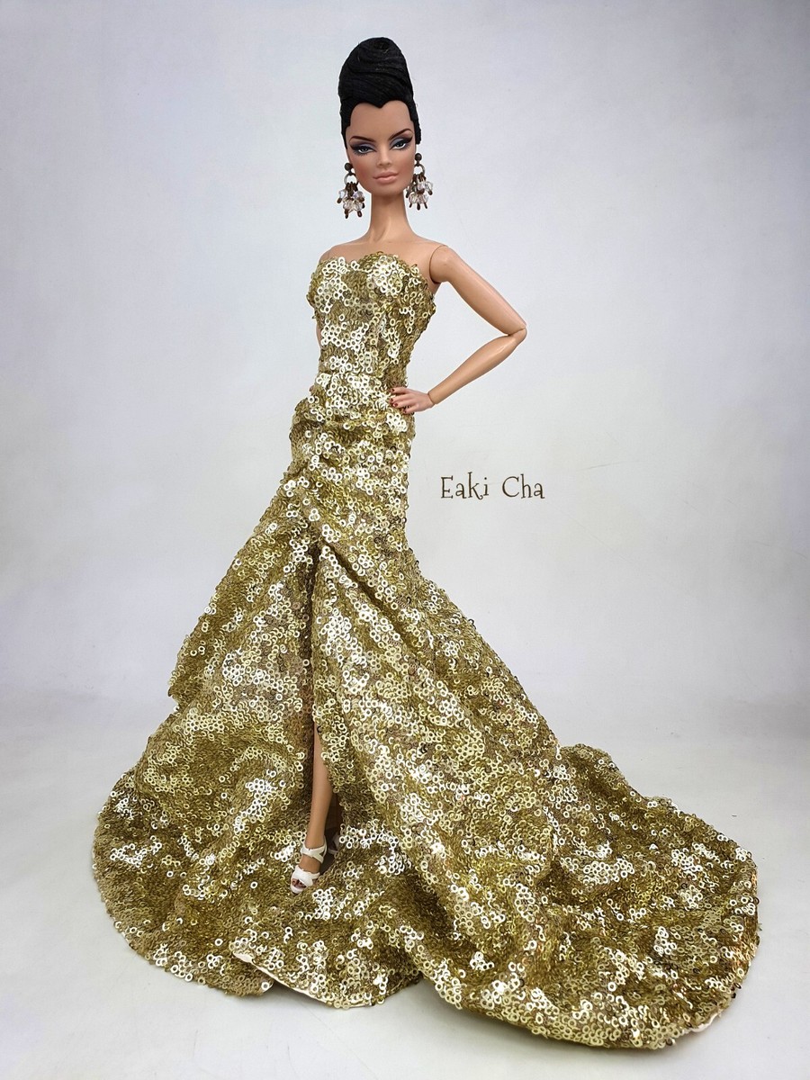 Handmade Gold Evening Dress Outfit Gown For Silkstone Barbie Fashion  Royalty FR