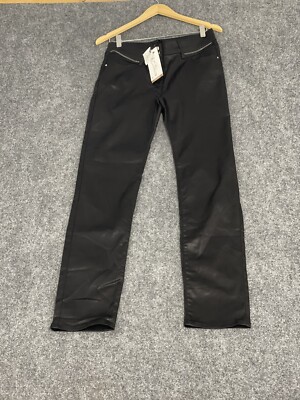 Breal France Pants Womens 10 Tall Beaded Coated Black Pants Shiny EU:40 N271