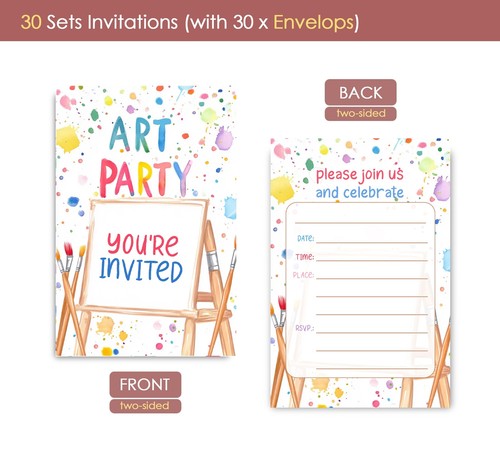 Art Birthday Party Invitations for Girls Painting Invites for Boys Girls Twee... - Picture 2 of 7