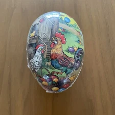 Vintage German Paper Mache Easter Egg Container Rooster Chicks New Sealed