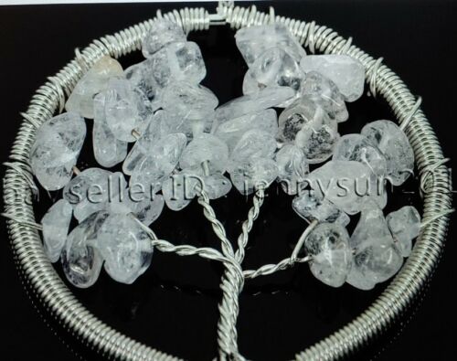 Natural Gemstone Reiki ChakraChipBead TreeofLifePendant&16" chain- clear crystal - Picture 1 of 2