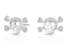 Sterling Silver CZ Skulbone Petite Studs Post Push Back Earrings For Children