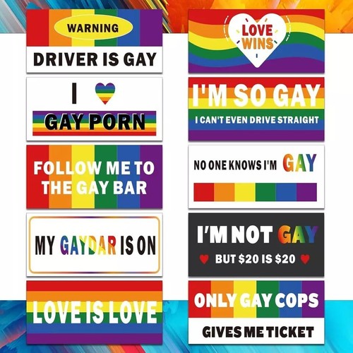 Paquete de 10 calcomanías magnéticas para parachoques arco iris, divertidas pegatinas de coche orgullo gay para vehículo - Imagen 5 de 9