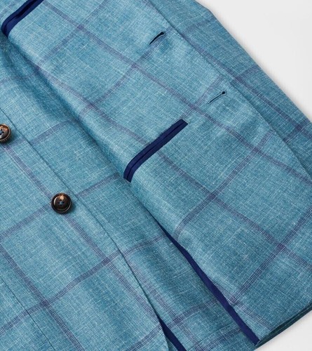 $1295 46L Peter Millar Creston Windowpane Sport Coat Wool Silk Linen Blazer - Picture 9 of 15