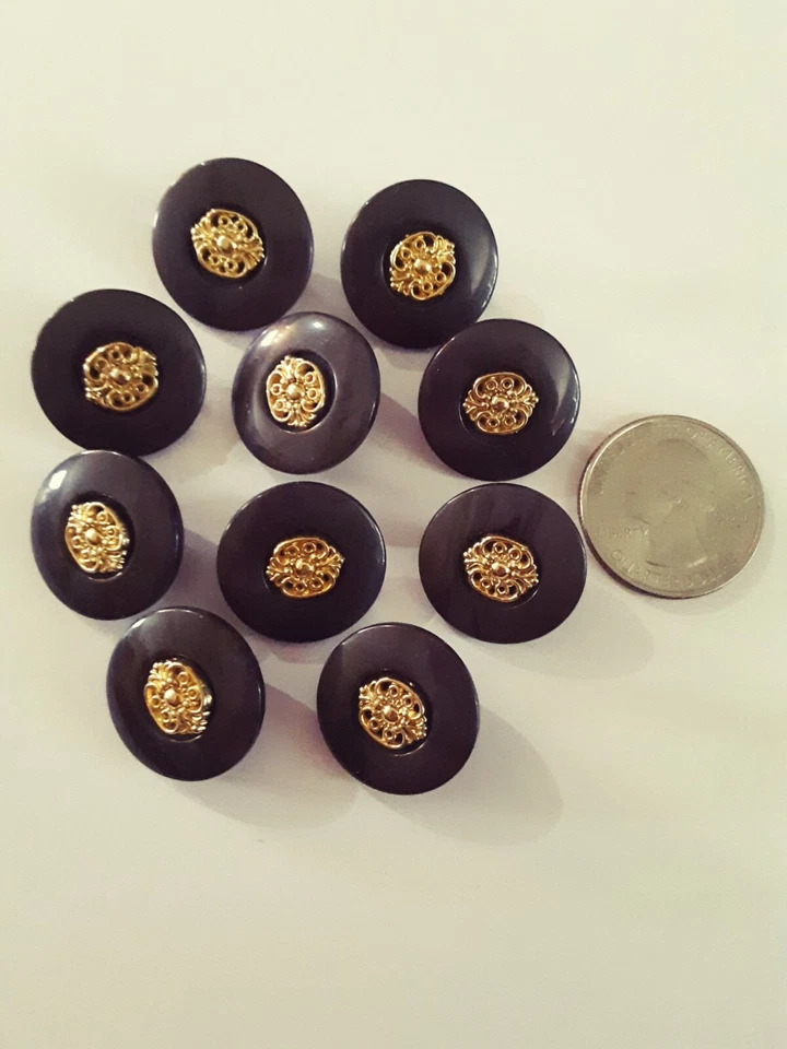 10 Vintage Marbled Gray w/ Gold Metal Center Shank Buttons Flower 15mm - Image 3 of 4