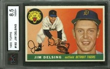 1955 TOPPS #192 JIM DELSING KSA 8.5 CENTERED 100% ORIGINAL ONE OWNER PACK FRESH