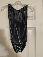 Gymnastics Leotard Women s Size AM Medium Sparkly Black Silver Velvet Velour