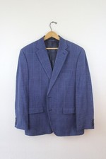 Lauren Ralph Lauren Linen Plaid Sport Coat Blazer Check Blue Windowpane Jacket