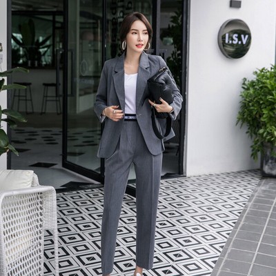 Tailleur completo grigio perla giacca manica lunga e pantalone elegante  4887 | eBay