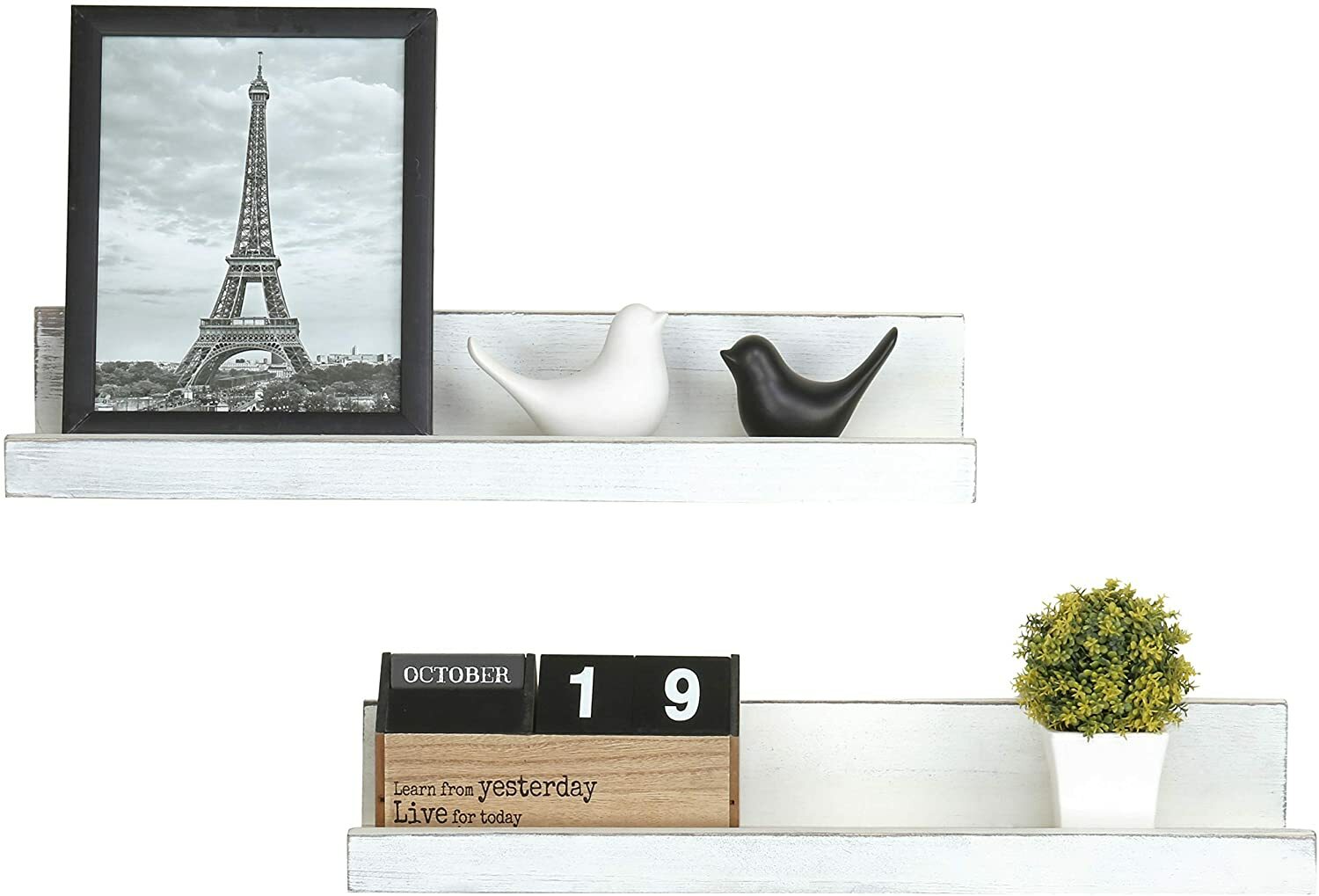 24Inch WallMounted Vintage White Wood Floating Shelves, Picture Ledge