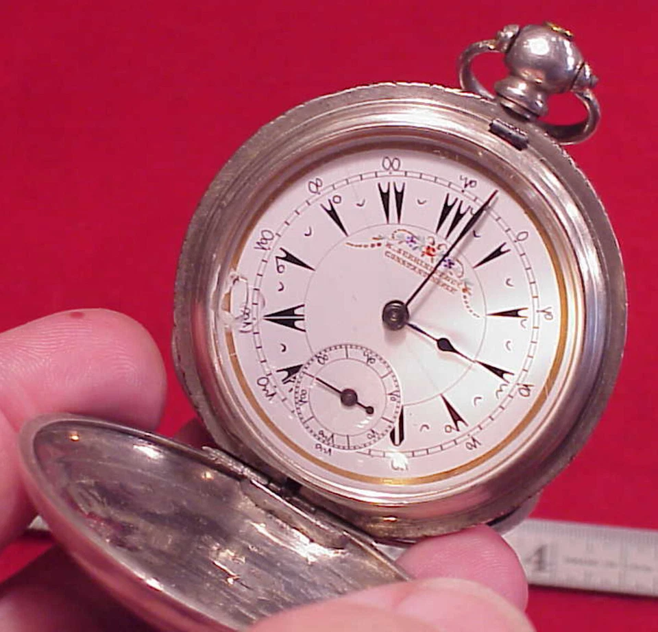 VINTAGE 53MM SILVER HUNTING POCKET WATCH TURKISH DIAL BILLODES KEYWIND REPAIRS - Image 2 of 4