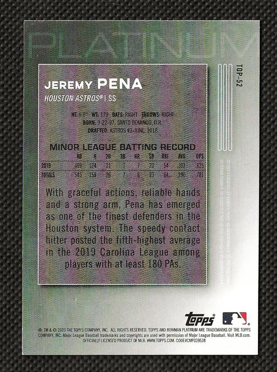 その他 Bowman 2020 Jeremy Pena Purple Ref Auto Bowman 2020 Jeremy Pena Purple Ref Auto