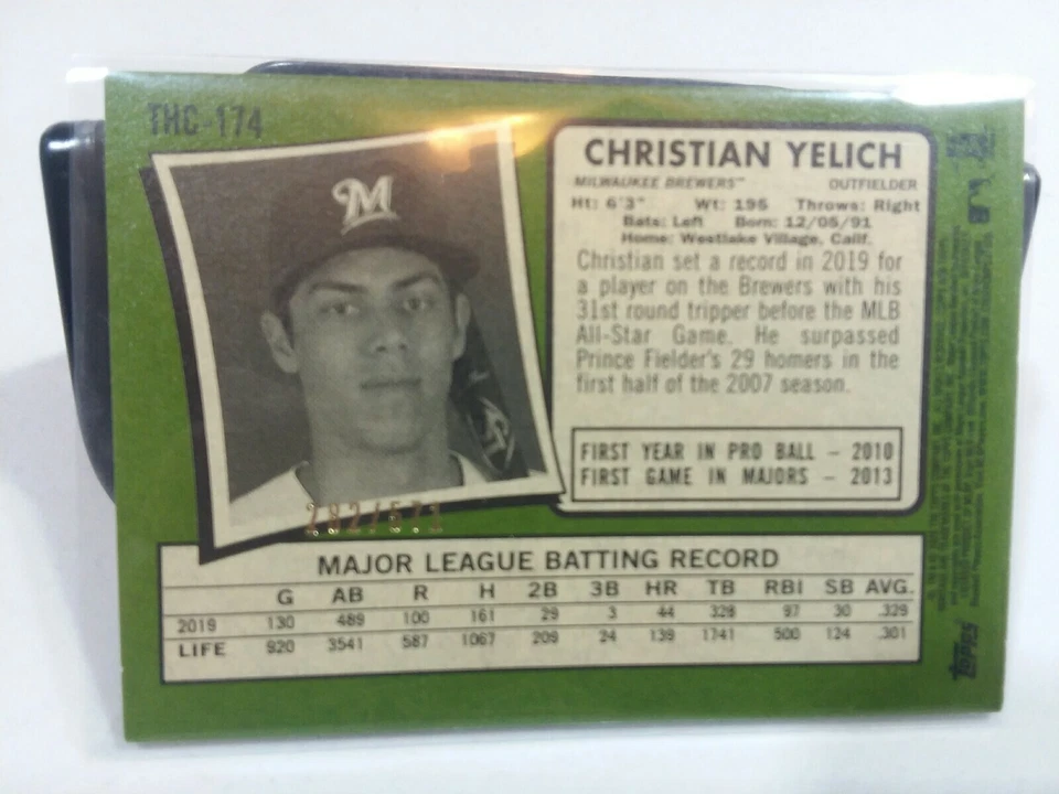 2020 Topps Heritage Christian Yelich Chrome Refractor 282/571 THC-174 Brewers - Image 3 of 3