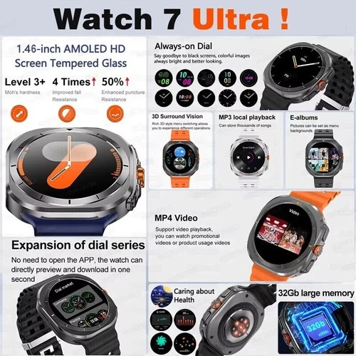 2025 Nouvelle Galaxy Watch 7 Ultra Smart Watch Homme 32 Go Mémoire Vidéo GPS NFC 47mm - Photo 2 sur 28