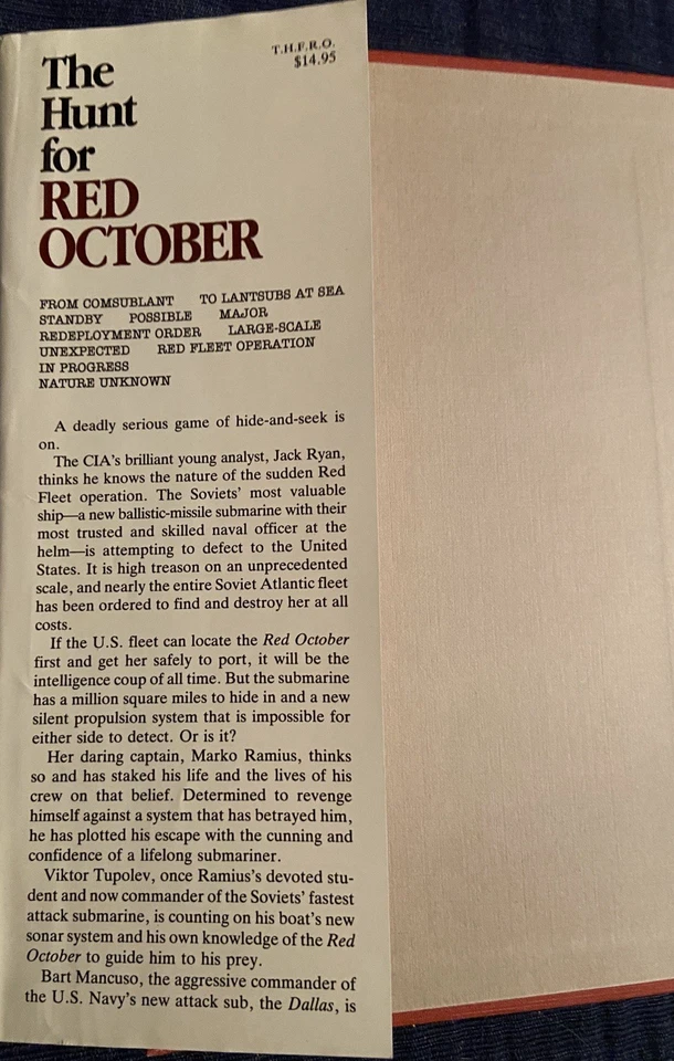 Hunt for Red October Tom Clancy HCDJ Naval Institute Press 1st Edition 1984 12th - Image 4 of 4