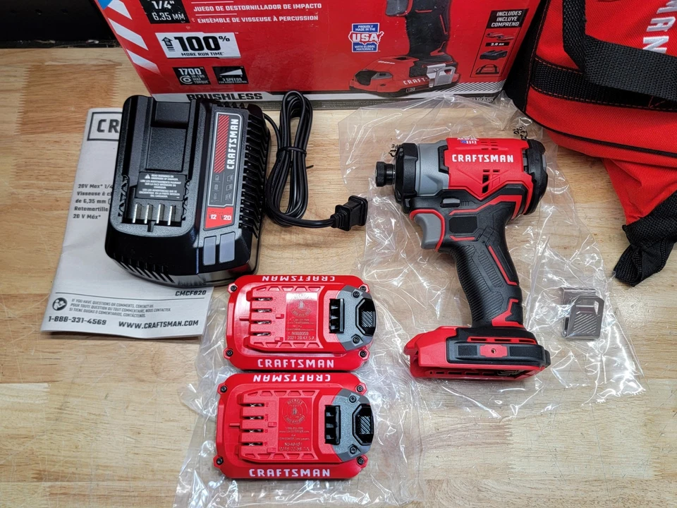 Craftsman V20 Cordless Brushless 1/4-in. Impact Driver (CMCF820D2) Kit W/ Bag - Image 3 of 4