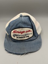 Vintage Snap On Snap Back Denim Mesh Trucker Hat NO BRIM SEE PHOTOS