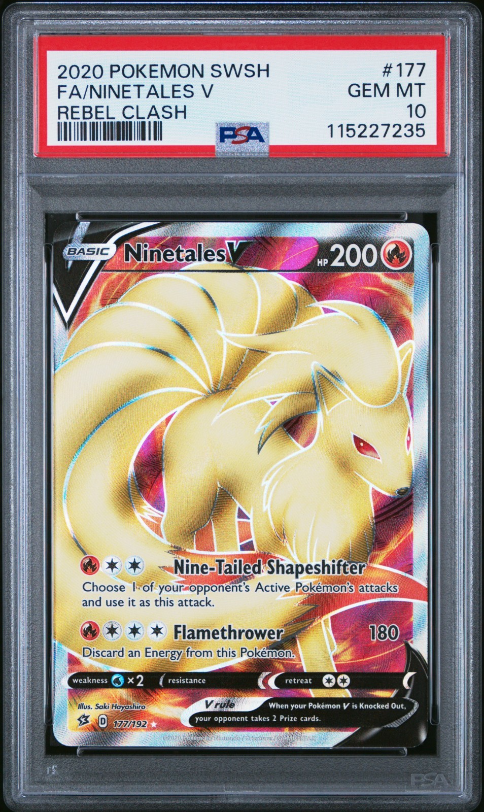 PSA 10 Pokemon Ninetales V 177/192 Rebel Clash Ultra Rare Full Art Holo