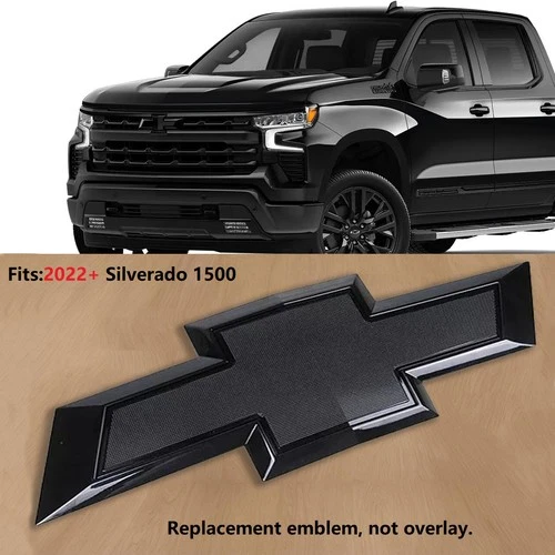 OEM 2022+ Front Grille Bowtie Emblem fits Chevrolet Silverado 1500 Gloss Black - product listing photo